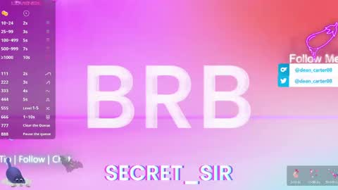 Snapshot of secret_sir chatting on April 28, 11:54 pm Dean Carter online show from April 28, 11:54 pm