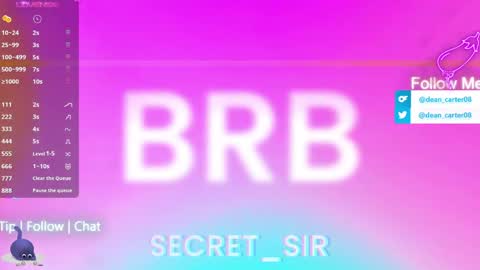 Snapshot of secret_sir chatting on May 17, 11:23 pm Dean Carter online show from May 17, 11:23 pm